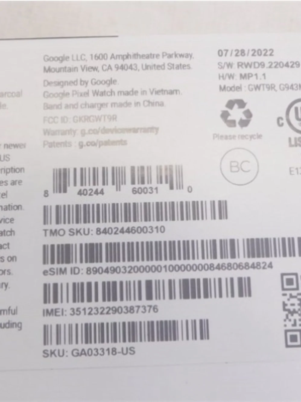 Google Pixel Watch LTE Smartwatch